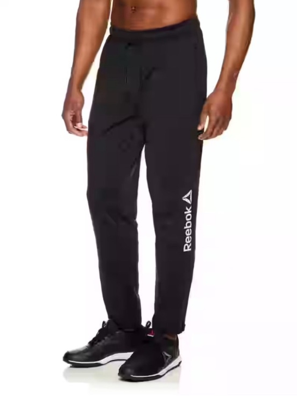 Reebok Black Men's Jogger Pants with White Logo, Size Small Performance Athletic